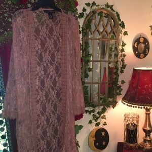 Whimsigoth long lacey bell sleeve duster cardigan dusty pink fairycore Witchy